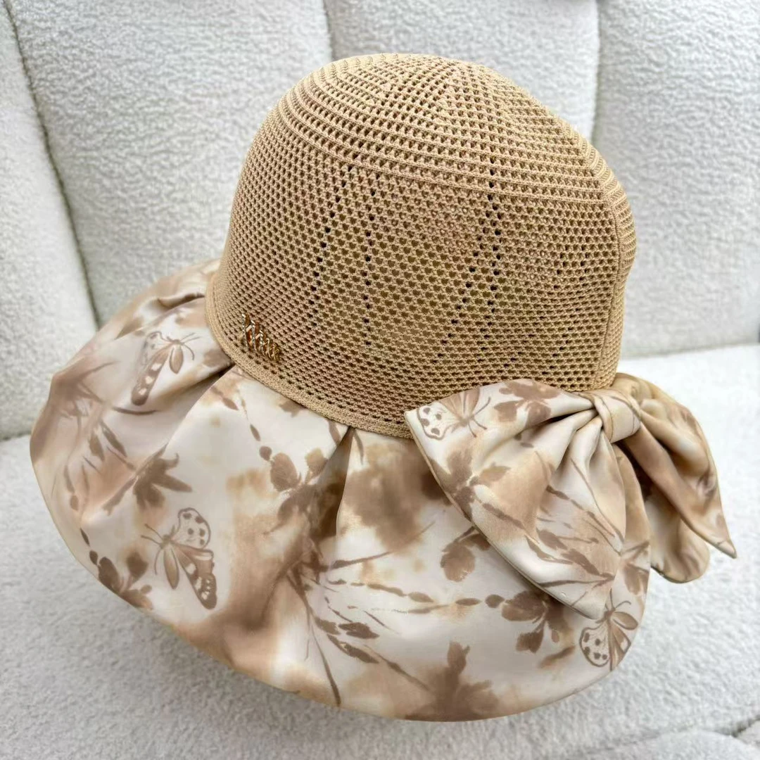 【Z112】水墨画蝴蝶结大帽檐遮阳帽