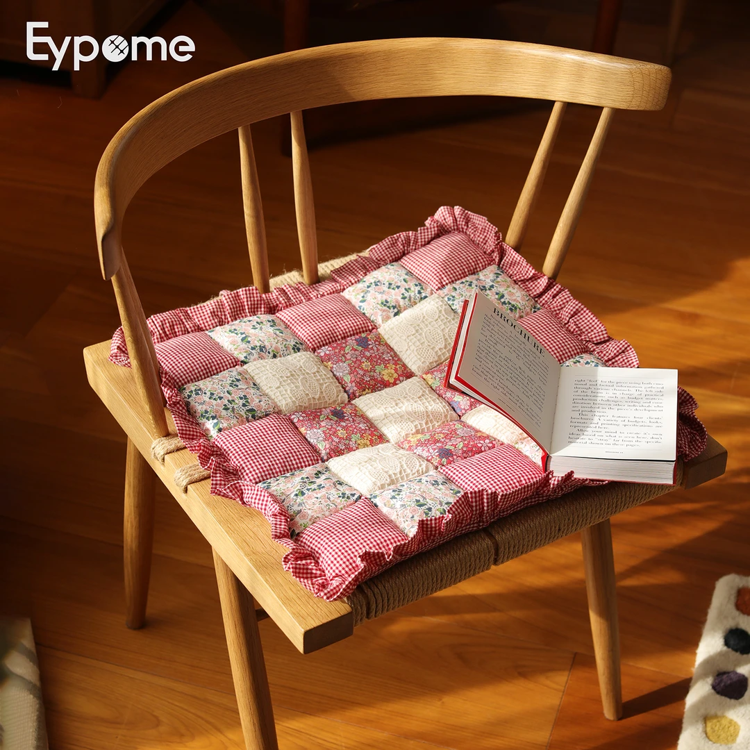 【松软馒头垫】蕾丝镂花.田园碎花.弹性棉|木耳边绑带.格子纯棉坐垫