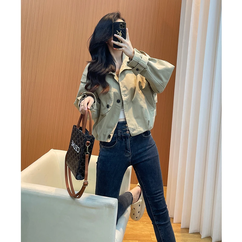 立领短款风衣外套女2025年新款春秋今年流行爆款设计感小众短外套