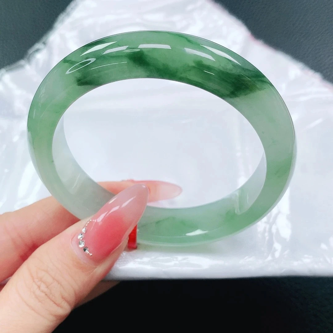 缅甸天然翡翠飘花手镯53圈口