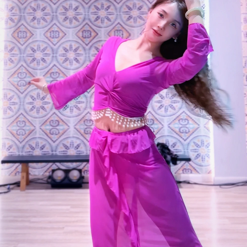 悦梦风璐肚皮舞练功服套装显瘦高级演出服大码珠珠