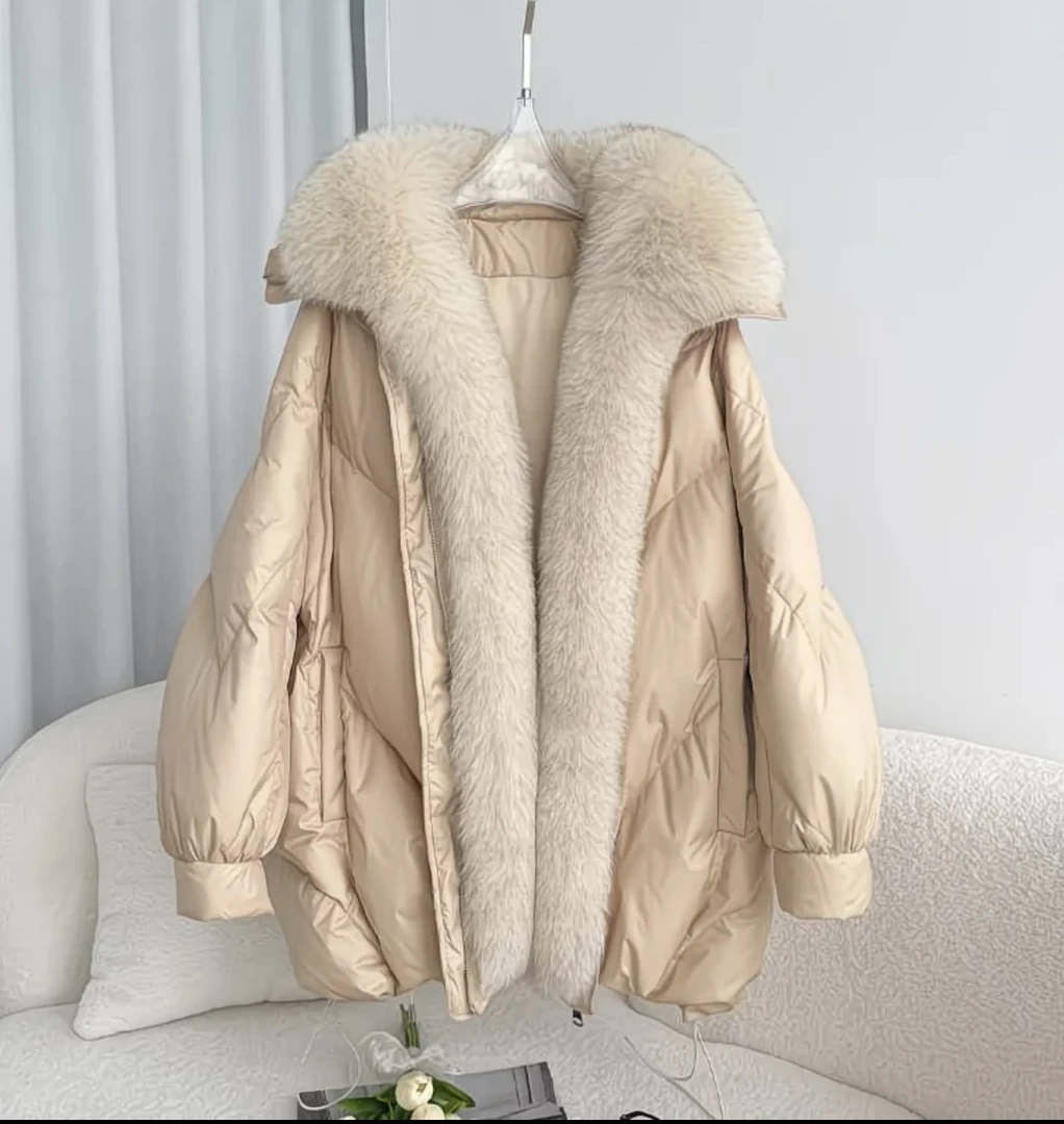 05狐狸毛拼接羽绒服女2025年冬季新款韩系加厚宽松白鹅绒外套加厚
