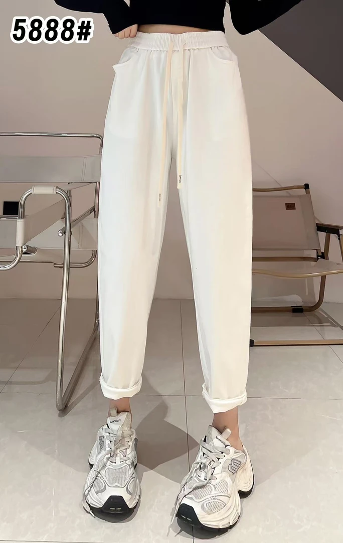 胖丫-5888白色水洗棉显瘦休闲裤女大码百搭宽松时尚女裤春季新款