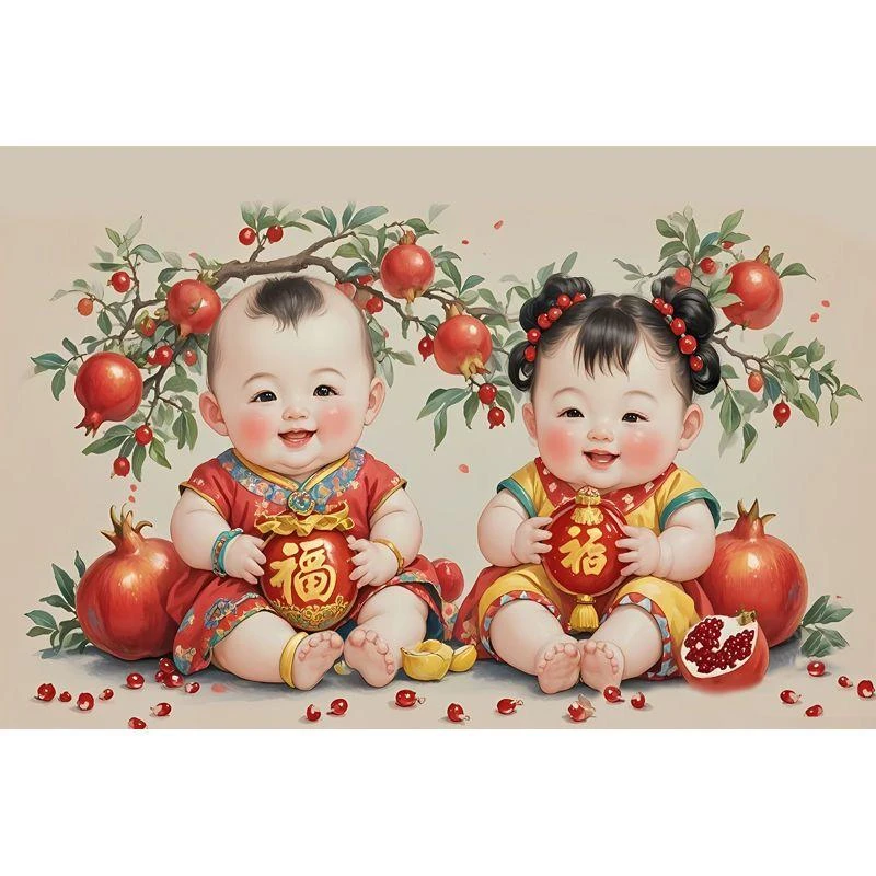 年画娃娃送子图宝宝海报墙贴备孕男女龙凤胎婚房求子金童玉女助孕