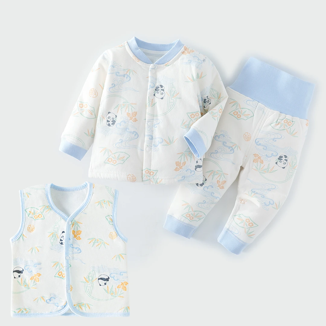 宝宝秋冬保暖套装卡通新生儿护肚婴幼儿上衣40克薄棉高腰套儿童