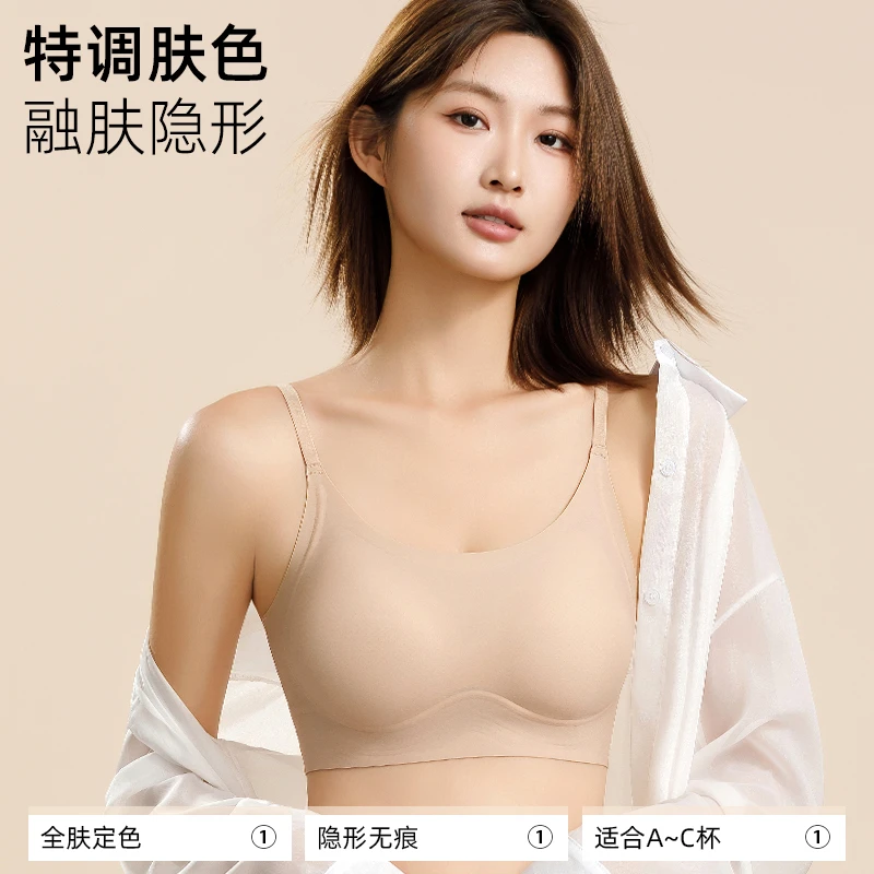 舒适【圆领】粉底液内衣隐形无痕美背轻薄透气舒适软支撑文胸微聚拢