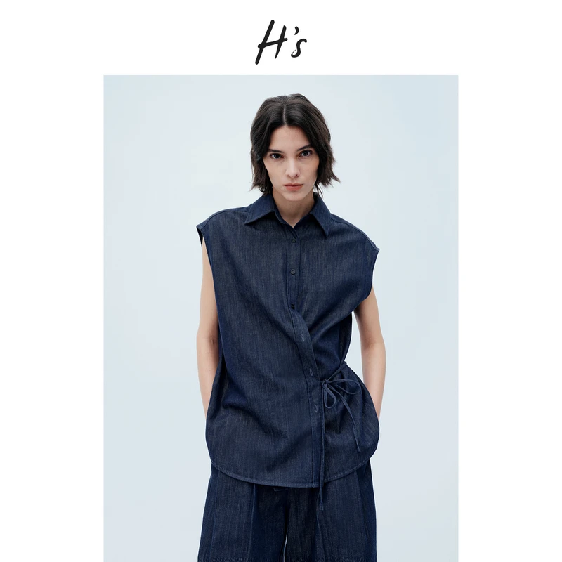 【商场同款】H'S莱赛尔亚麻衬衣女25夏新款围裹式衬衫112504204049