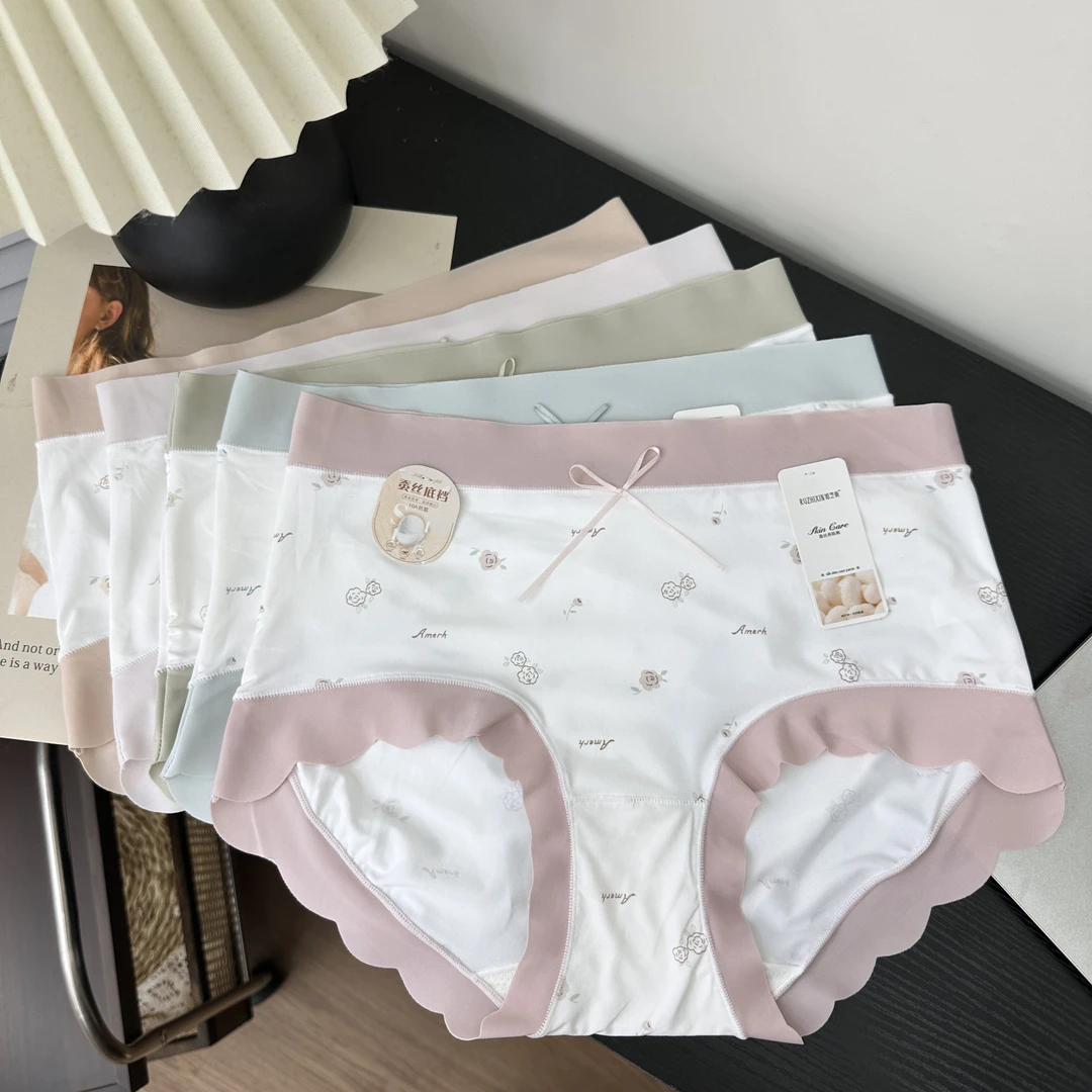 【5条装】新款定制女士中腰碎花裸感面膜裤无痕10A蚕丝抑菌裤1287