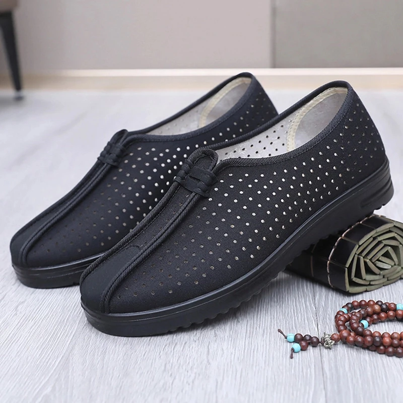 正宗老北京布鞋男夏季男鞋网鞋中老年一脚蹬爸爸鞋耐脏镂空网面鞋