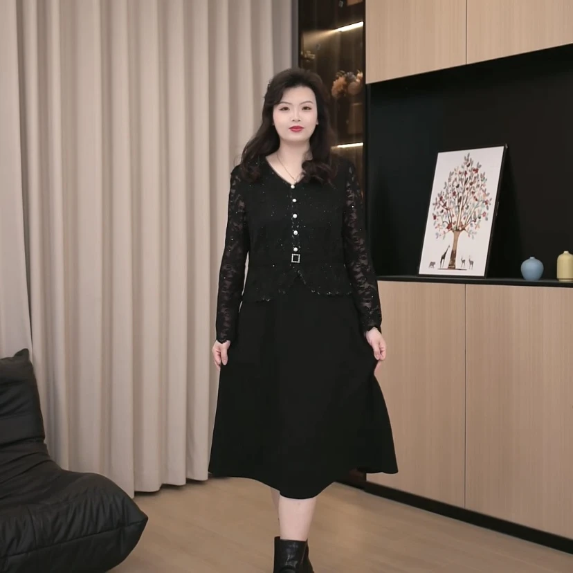 胖依依大码女装2025新款时尚百搭显瘦气质遮肉中长款连衣裙250187