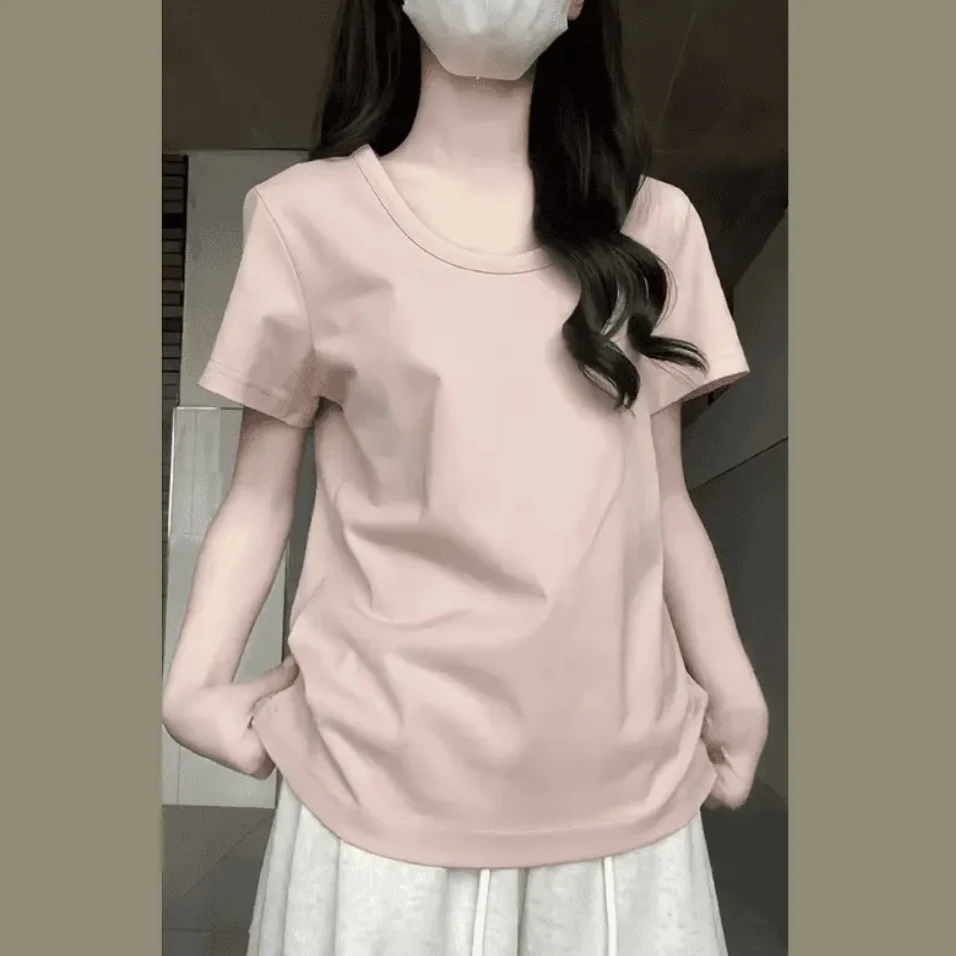 冰感螺纹短袖t恤女夏季百搭宽松别致打底上衣