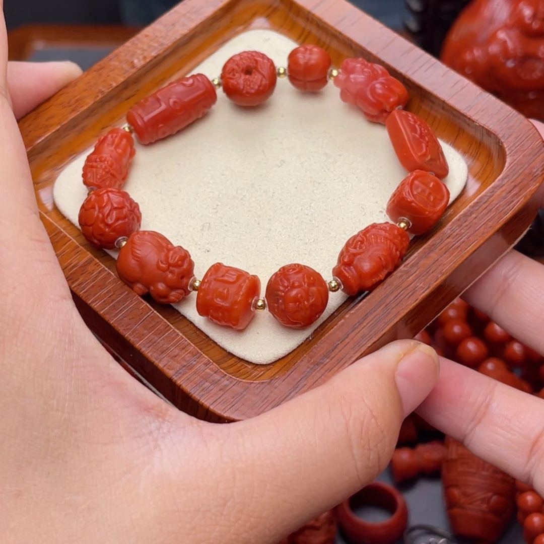 南红玛瑙配饰银S925镀金镶嵌