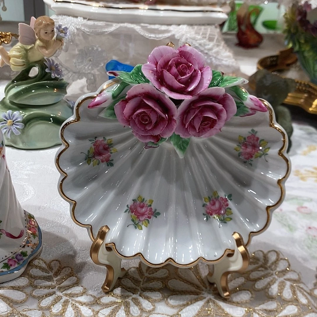 摆件D8007高温瓷手工花贝壳赏盘