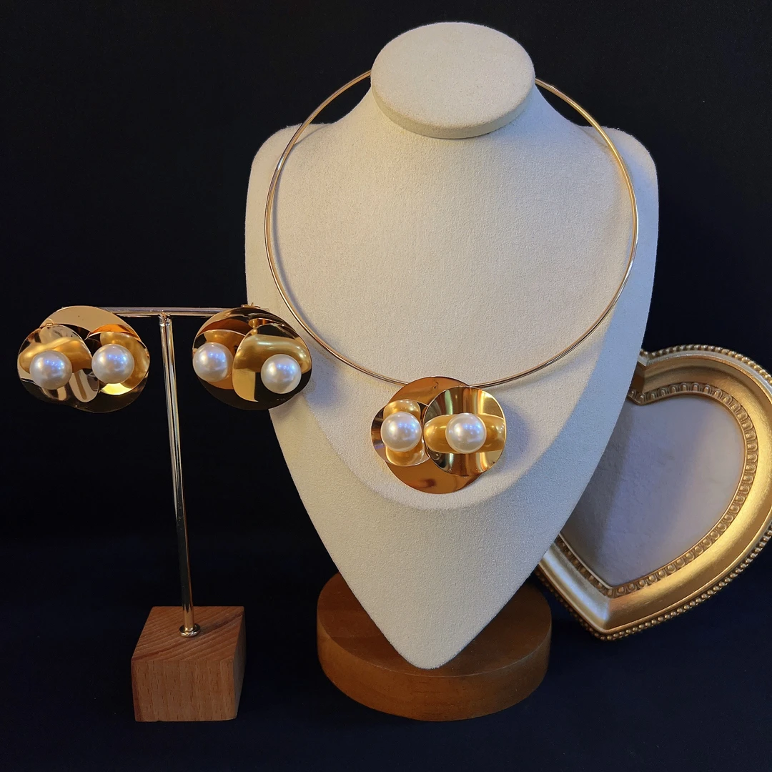 钛钢仿珍珠项链 哈尼西牧时尚华丽三件套#0008388