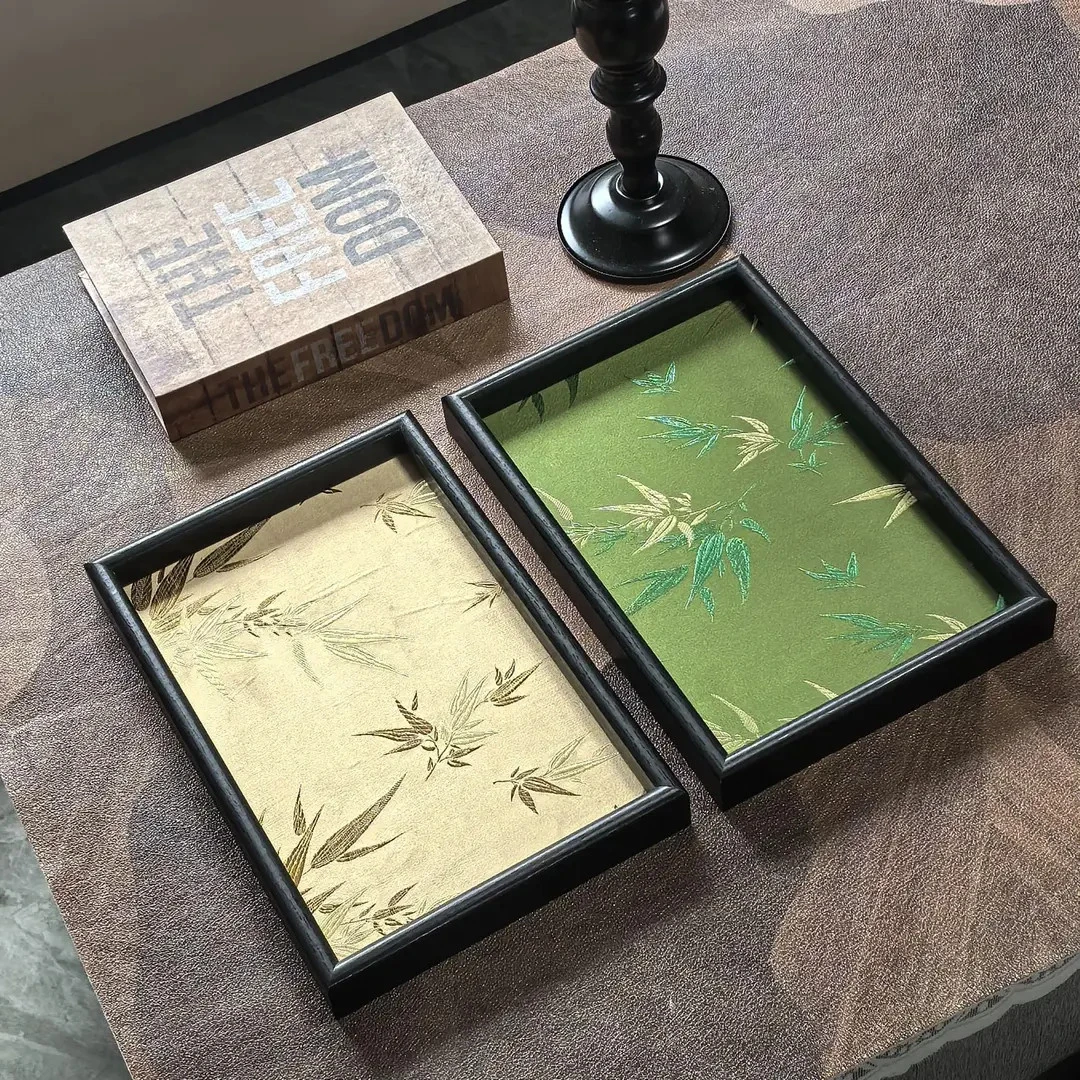 刺绣光影竹叶款托盘收纳托盘置物盘小物件收纳盘客厅桌面托盘①