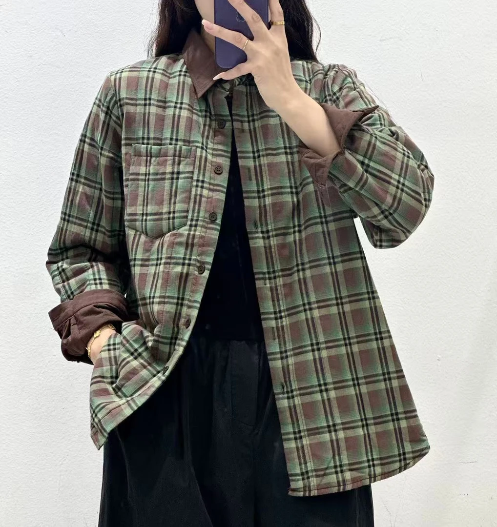 秋冬新款女装薄棉格子外套时尚保暖加厚棉衣