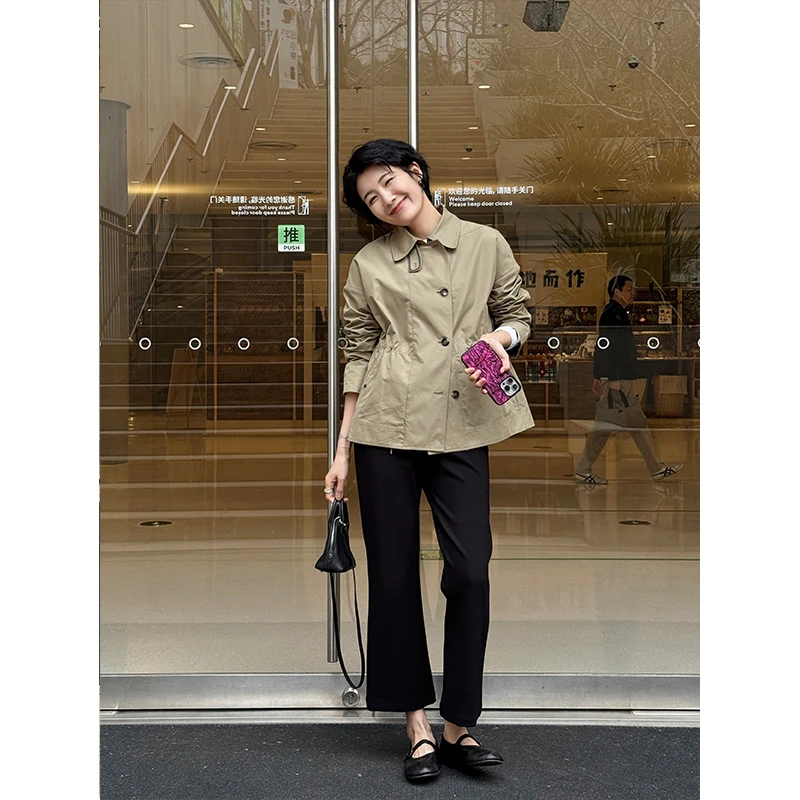 LANGQING 短款收腰风衣女款秋装翻领夹克宽松工装外套44025#