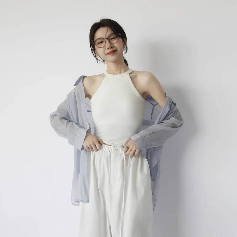 自带bra胸垫挂脖吊带女背心设计感美背外穿内搭免穿文胸短款上衣