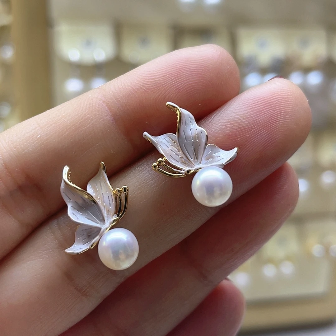 银S925镶嵌淡水珍珠耳饰