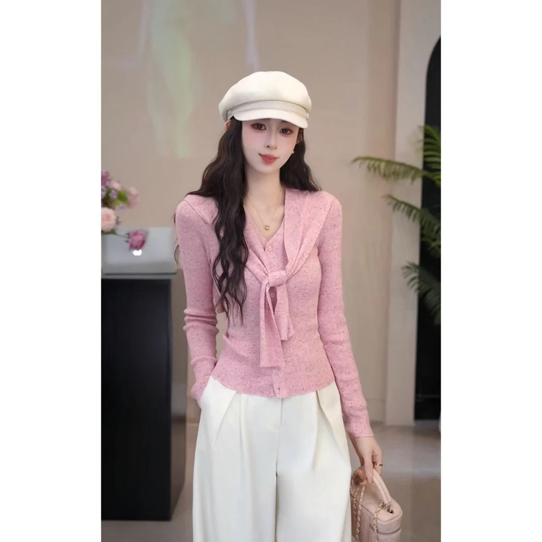 YUANLIANSU/圆脸酥【雾月情书】设计感披肩+V领针织衫两件套女秋季