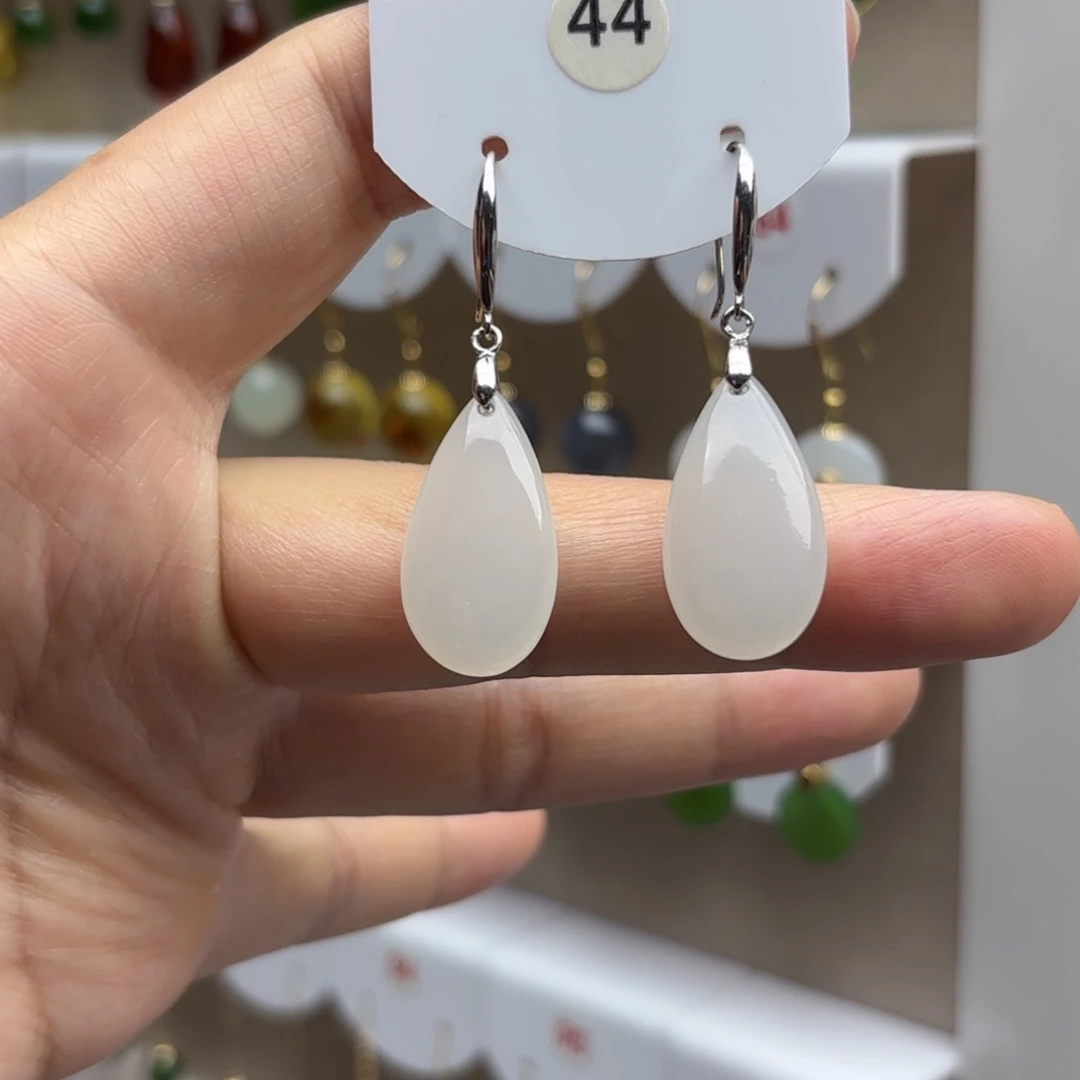 银S925镶嵌和田玉耳饰