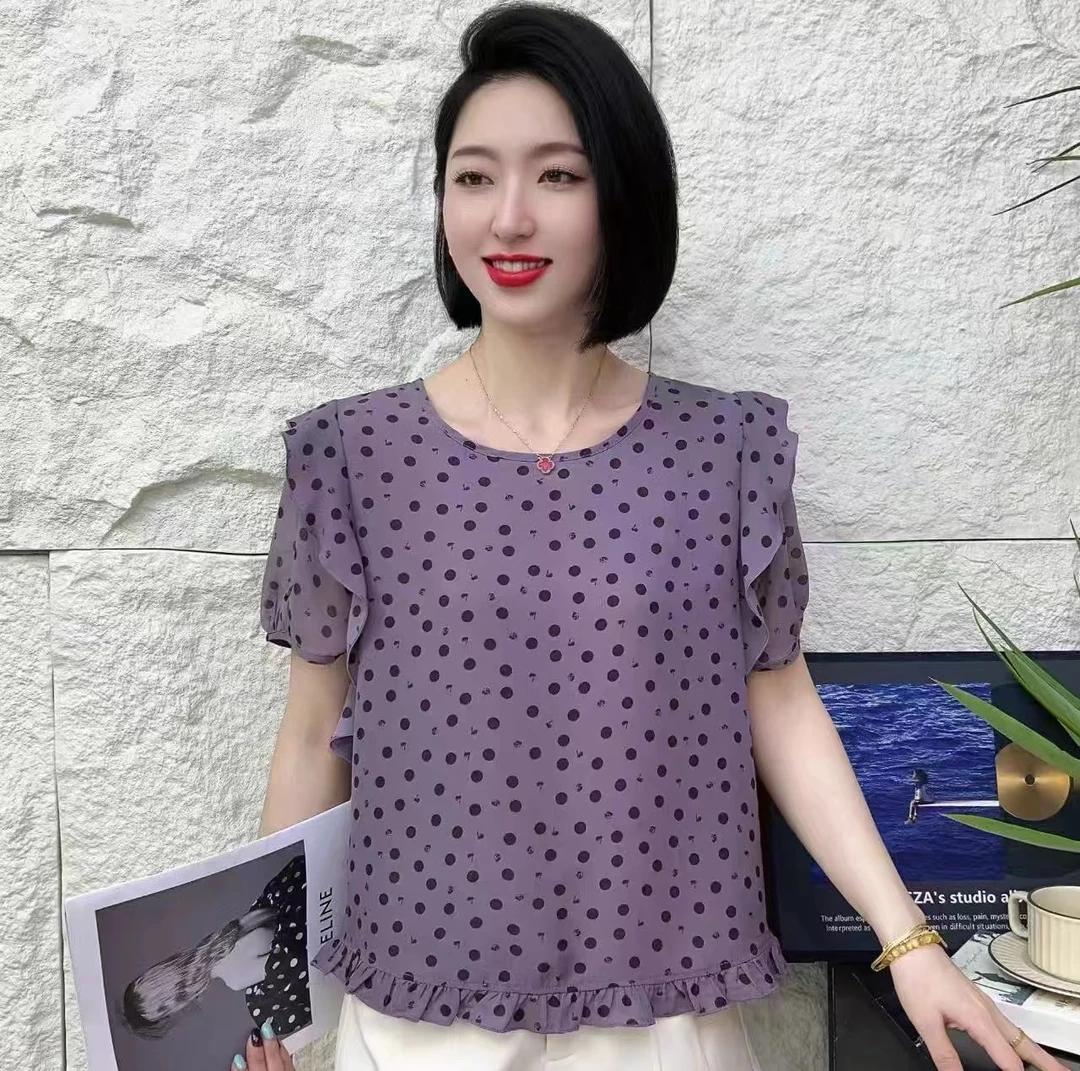 夏季荷叶边波点上衣