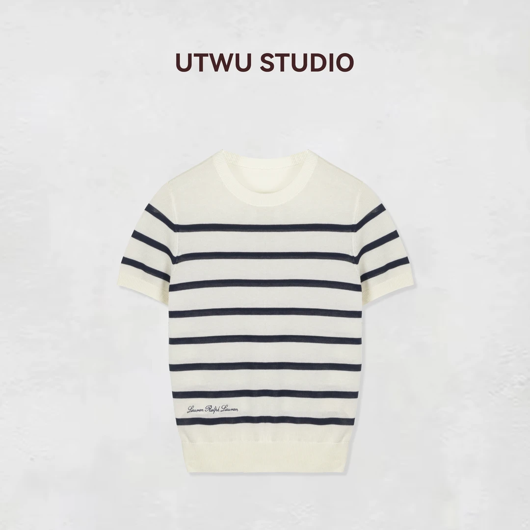 UTWU小敏「拉夫条纹」天丝混纺经典撞色条纹短袖针织衫S25C1093