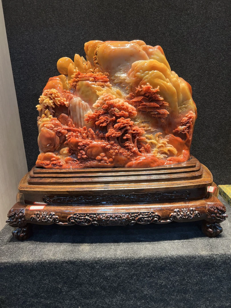 寿山石山水田黄印章摆件貔貅手把件寿山石雕工艺品玄关奇石