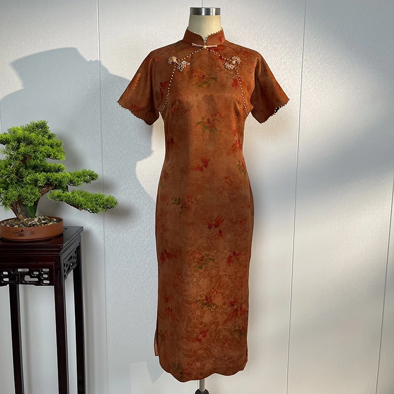 徐永良 【菱荷】57411高端香云纱中国风旗袍复古优雅古法显瘦中长款