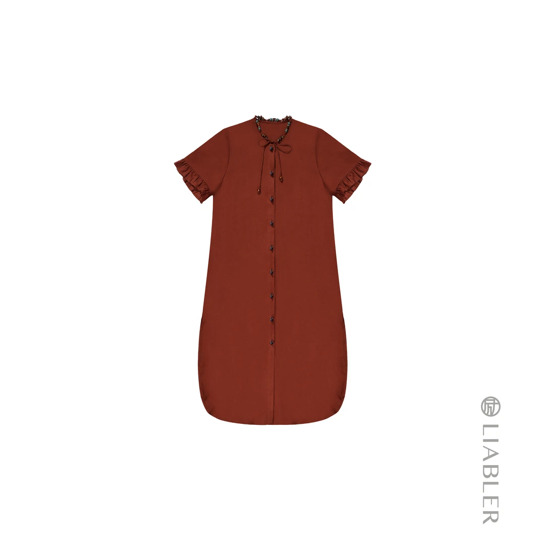 LIABLER/励D25春夏百搭开叉短袖长款连衣裙 LSS251096D