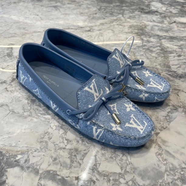 99新 LouisVuitton/路易威登 S105 丹宁布乐福鞋女款 海军蓝 36码