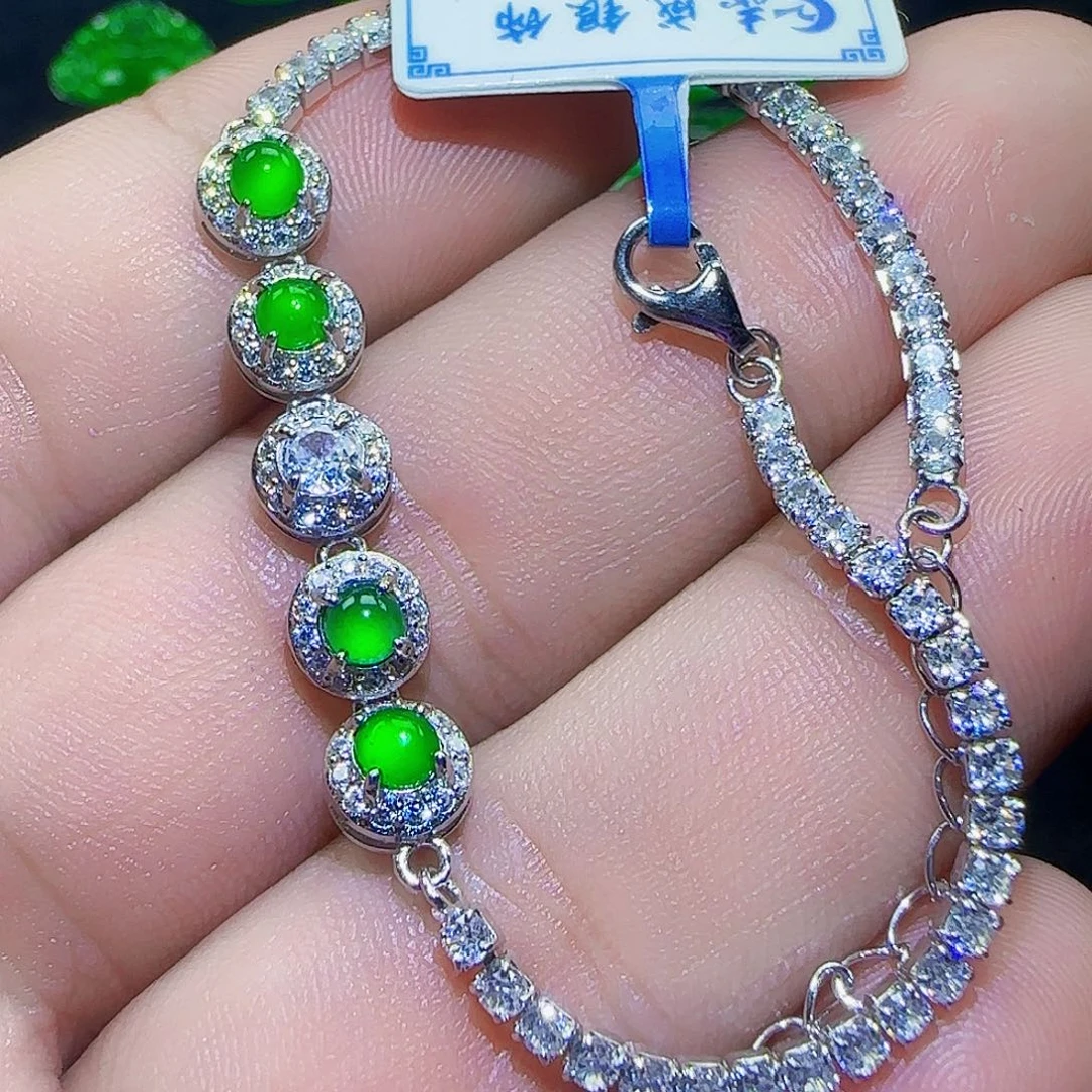 翡翠银S925镶嵌颈饰绿蛋