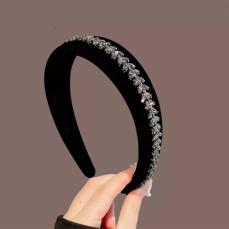 2025新款丝绒头箍高颅顶发箍女高级感洋气盘发水钻海绵宽边压发卡