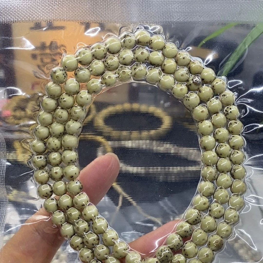星月菩提手串星月菩提～石玉料7圆龙蛋带银标