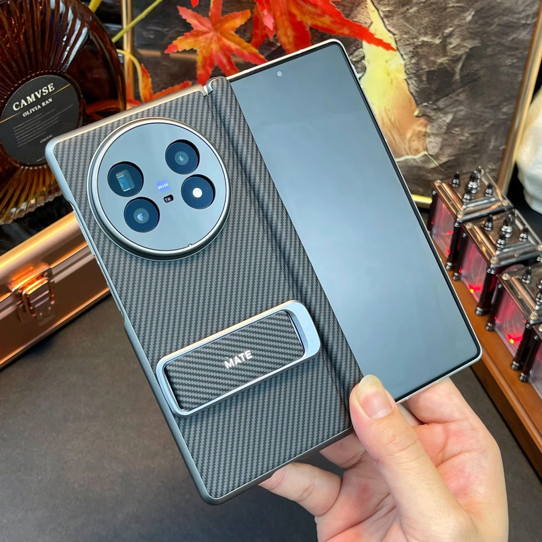 适用vivoxfold5手机壳xfold3/pro真皮碳纤维纹磁吸中轴全包保护套