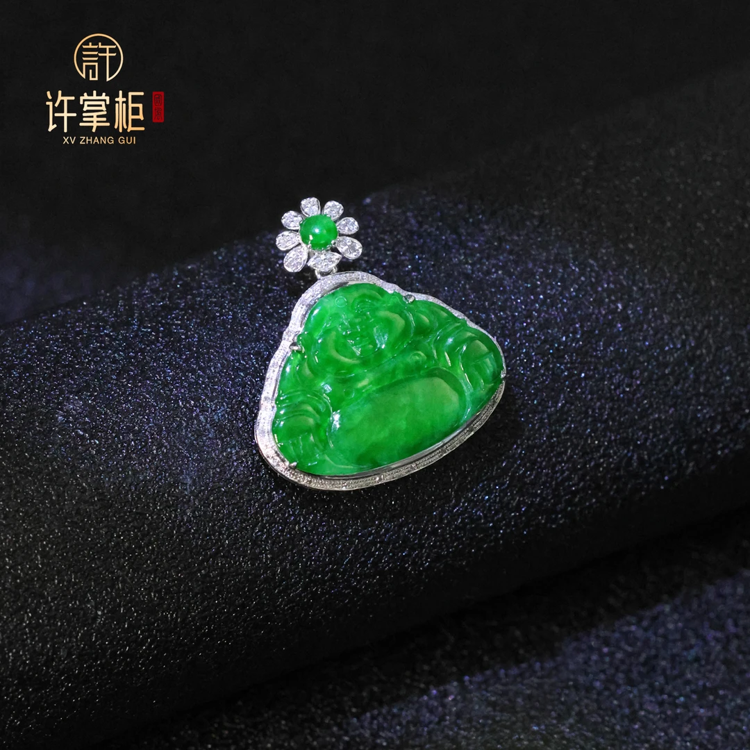 许掌柜｜翡翠吊坠天然缅甸翡翠A货八角佛公配饰精致百搭Pt950铂金