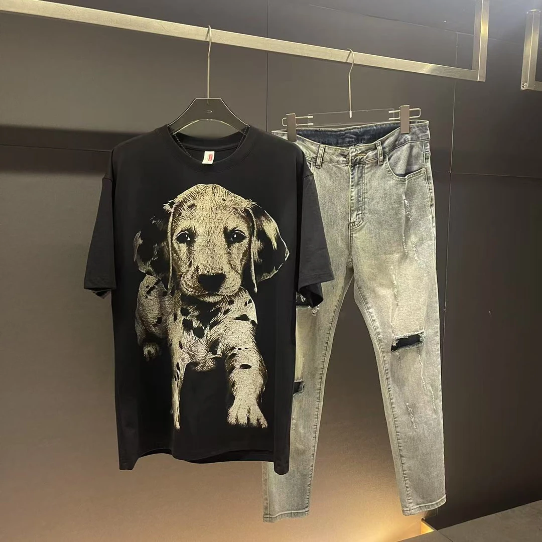 2025春夏休闲宽松狗头印花短袖T恤单件上衣