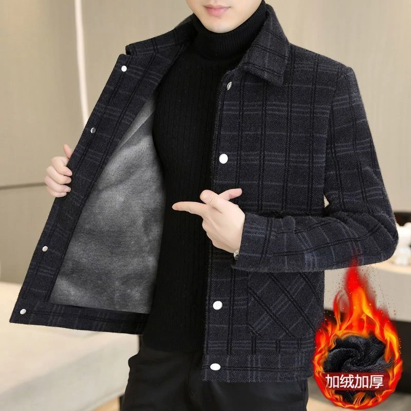 潮流2025秋冬季新款加绒毛呢大衣呢子男士休闲上衣高档修身