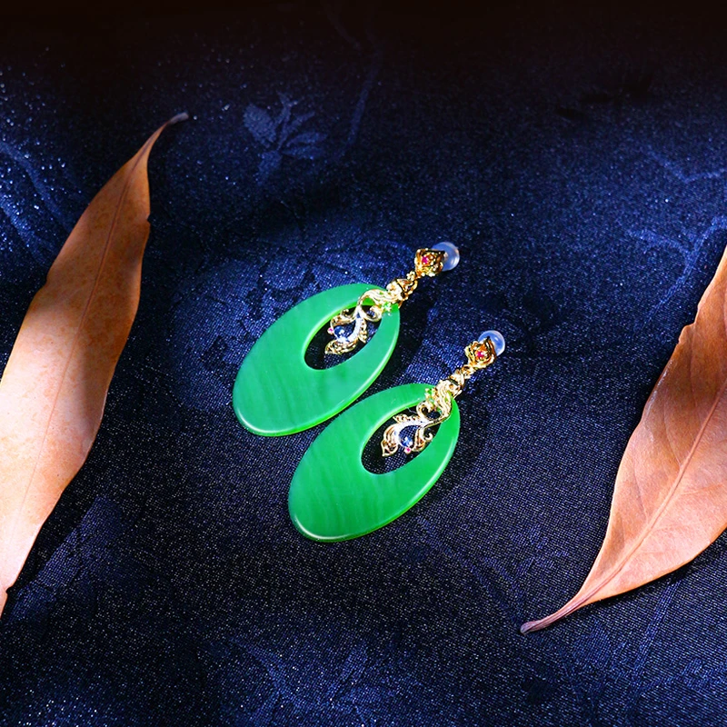 和田玉凤凰耳饰【8978D】