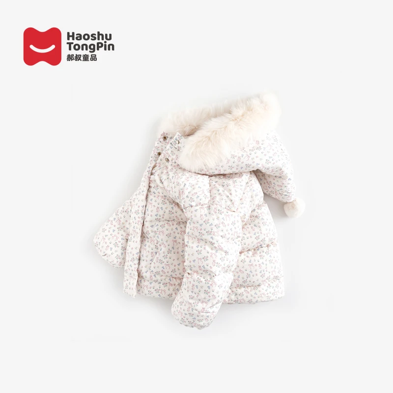 【现货】郝叔童品HP3413女童冬装碎花连帽羽绒服冬季洋气公主风外套