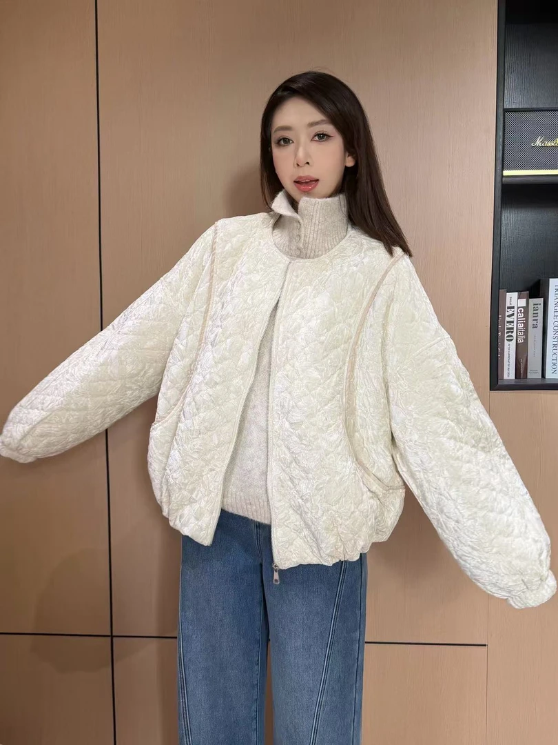 爆款菱格夹棉短外套女秋冬季独特好看流行时尚保暖上衣棉衣W25531