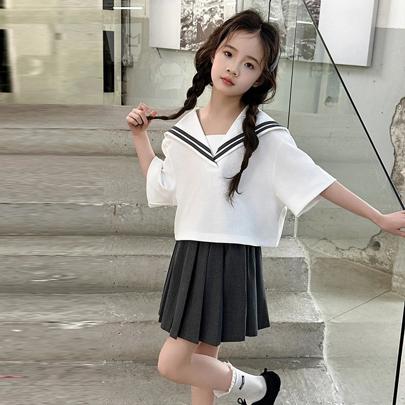 女童JK套装夏季薄款网红时髦中大童学院风裙子班服两件套儿童夏装
