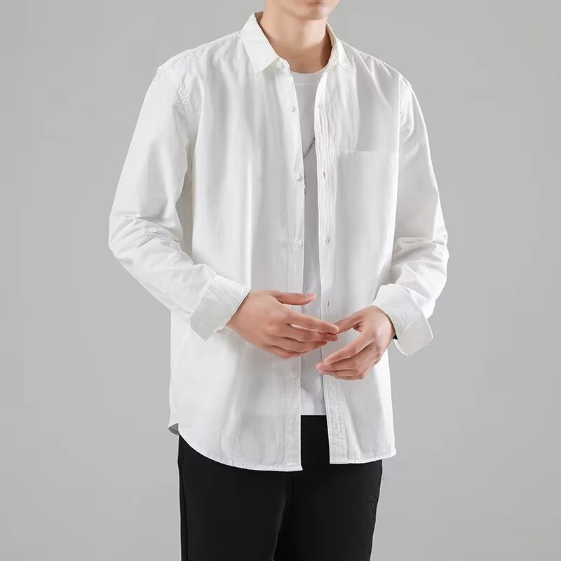 衬衫外套日系衬衫长袖男士春秋季宽松翻领高级感纯色衬衣潮流休闲
