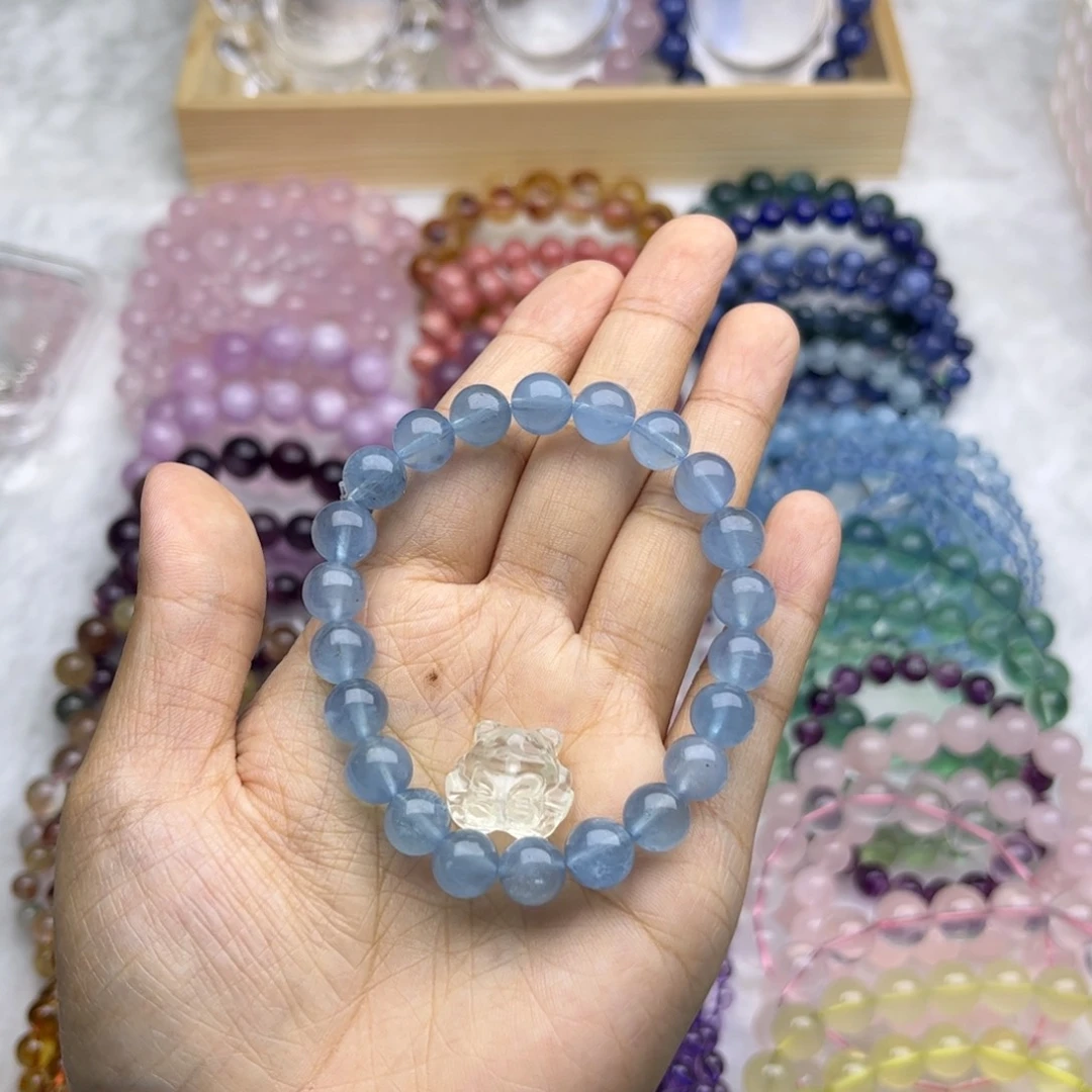 水晶手链未镶嵌妤8mm 海蓝宝 拍两条一单