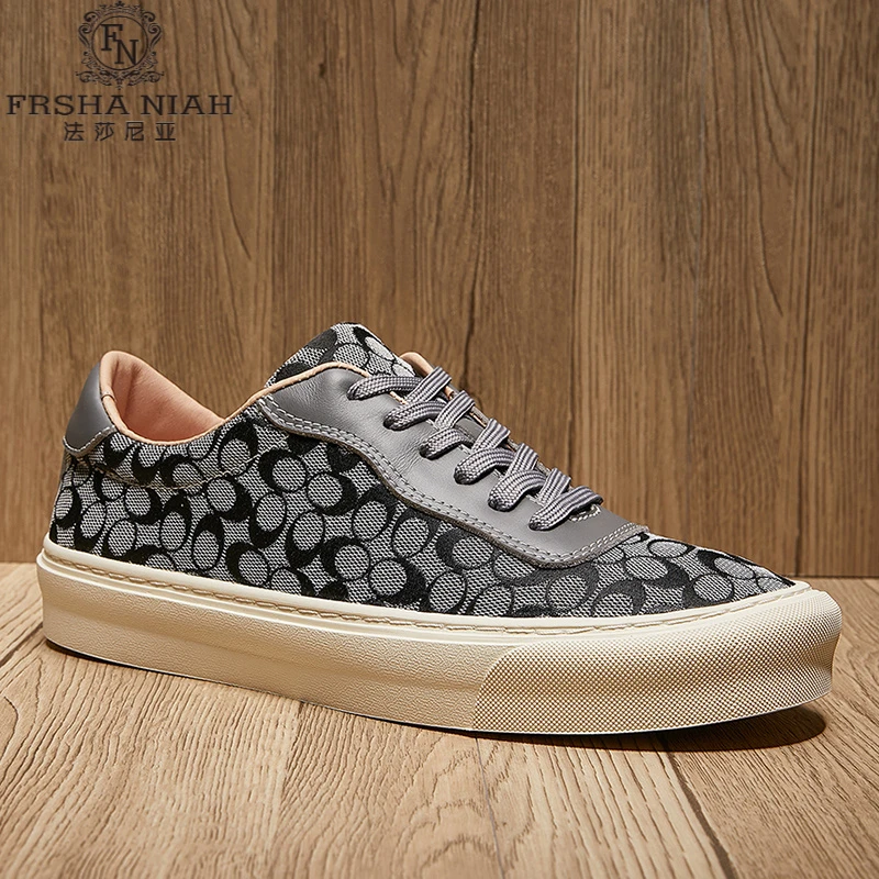 法莎尼亚秋季新款男鞋拼接时尚潮牌高端休闲鞋系带低帮透气帆布鞋