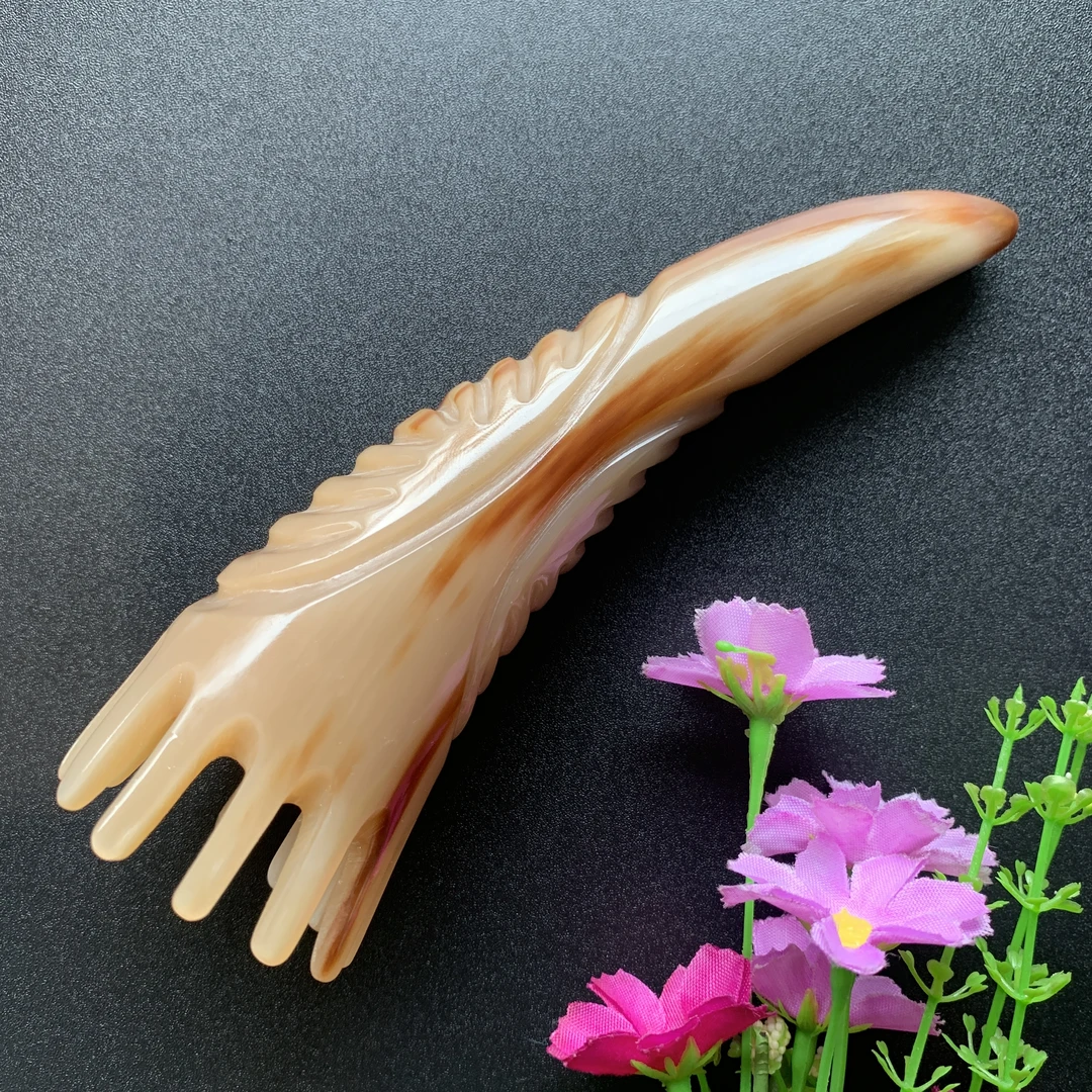 精品雕花洗头梳按摩头皮牛角洗头梳牦牛角梳头