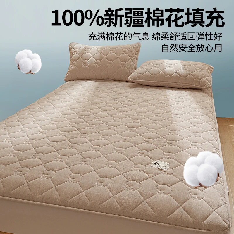 A类抗菌新疆棉花全棉纯棉夹棉床笠床垫保护套罩防滑床单床罩床套