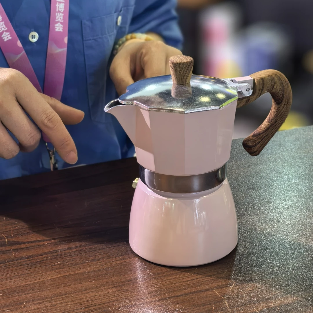 粉色三杯摩卡壶意式浓缩咖啡摩卡壶定制款迷你三杯粉色