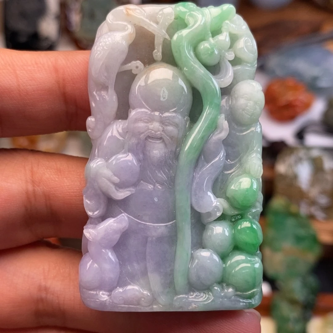 颈饰未镶嵌翡翠缅甸天然翡翠春彩寿星挂件