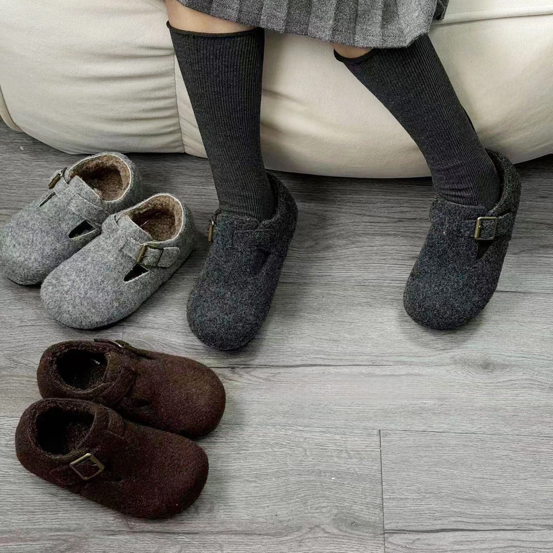 女童韩系加绒呢子毛毛鞋 勃肯鞋 24d151